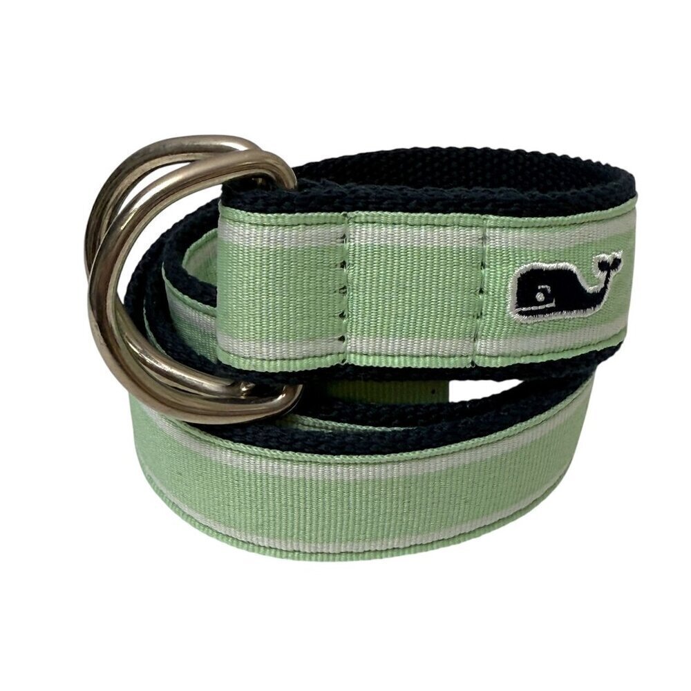 VINEYARD VINES Boys Belt Small 30" Youth Mint Green Navy Blue Whale Logo  D-ring